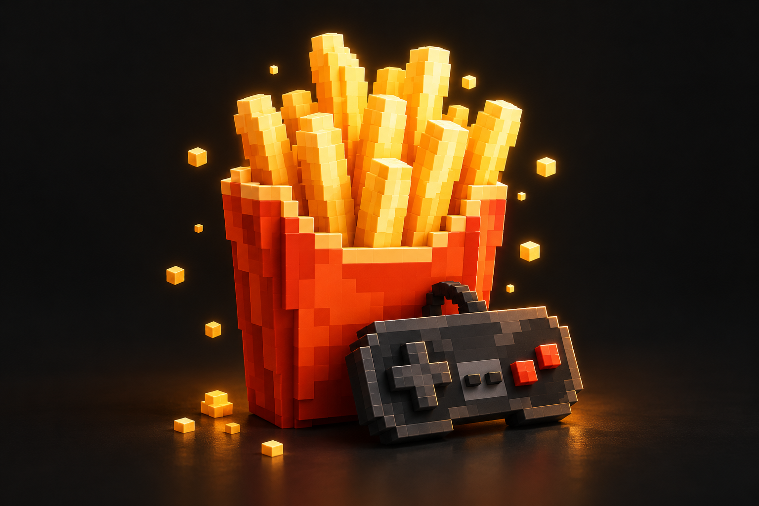 Golden pixel fries and a retro game controller