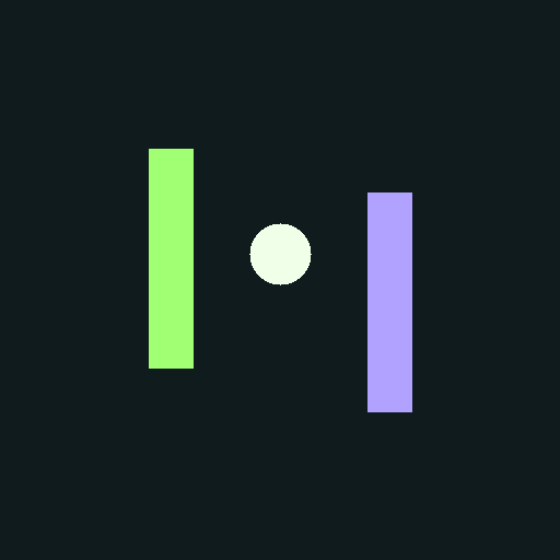 Neon Pong's green and purple paddles with a ball between them